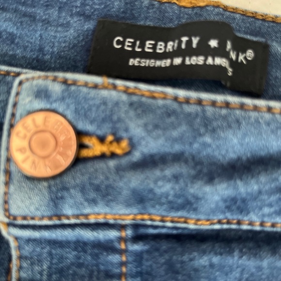 Celebrity pink denim wrap jean skirt 9/29 - Picture 3 of 5